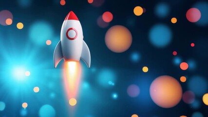 Wall Mural - rocket launch bright flame colorful bokeh lights dark space background symbolizing innovation futuri