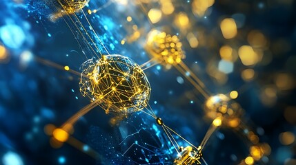 Advanced big data visualization with golden connections and vibrant blue background
