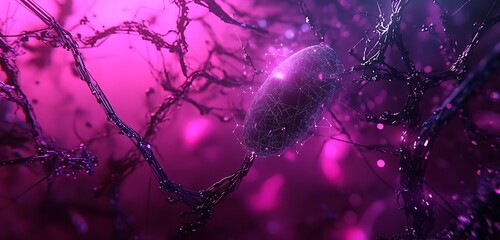 Complex web of AI-driven data in a futuristic magenta and dark purple environment