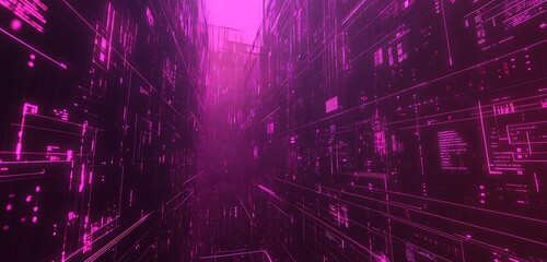 Complex web of AI-driven data in a futuristic magenta and dark purple environment