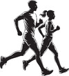 © Masud - Running man and woman black silhouette isolated vector illustration. Running couple, jogging couple.