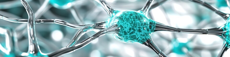Illuminated neural pathways symbolizing data flow in a bright silver and teal setting
