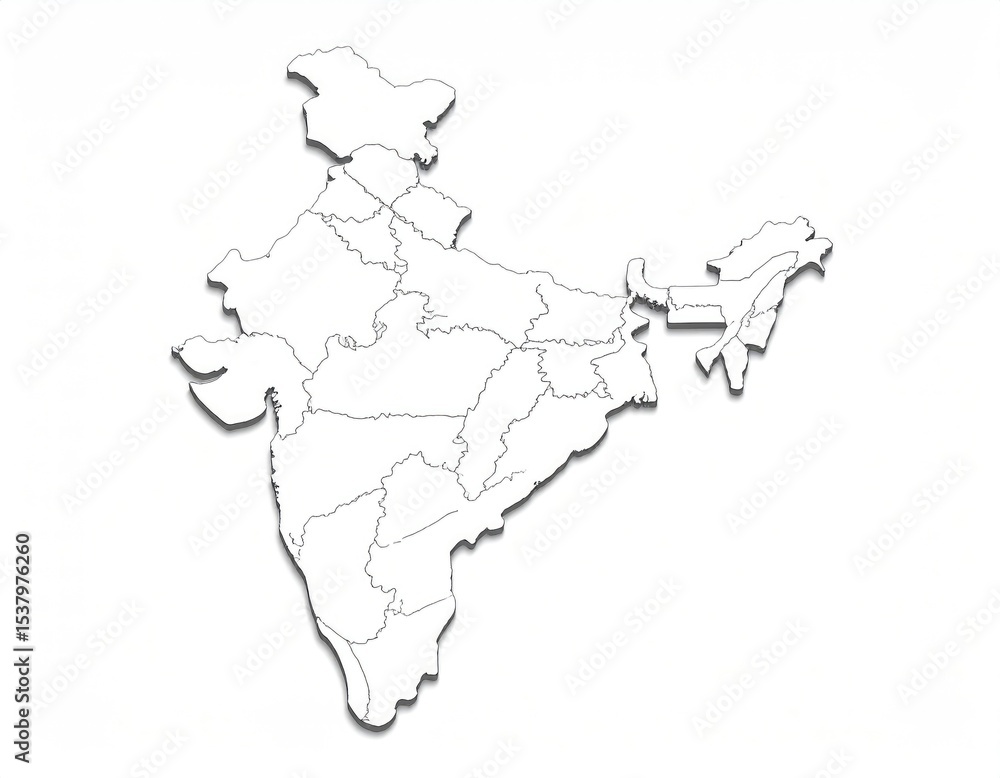India's States: A Simple, Clean Line Map Stock Illustration | Adobe Stock