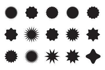 Star round sticker tag icon shape pack. Circle starburst label shape for promo, sale, price offer badge sticker. Round tag shape vector icon. Sale, promo label color design. Vector illustration