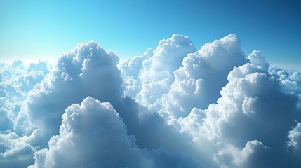 Wall Mural - Fluffy cumulus clouds under a clear blue sky, creating a serene and expansive aerial view.