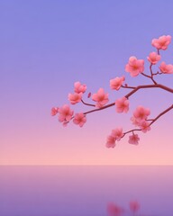 Wall Mural - Cherry blossoms bloom against a serene sky. Springtime, floral beauty, tranquil scene, artistic expression.