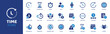 © MAHAMMAD - Time - Icon Collection. Thin Line Set contains such Icons as Time, Clock, Watch, Timer, Hour, Minute, Second and more. Simple web icons set.