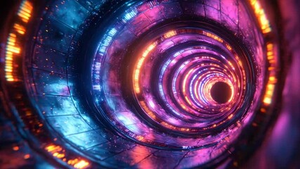 Wall Mural - Glowing spiral tunnel with vibrant lights and cosmic dust