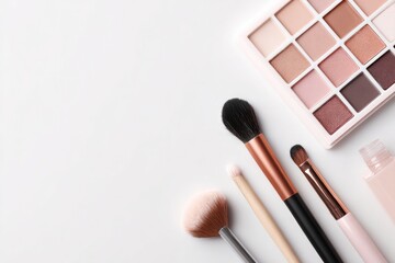 Wall Mural - clean image capturing modern makeup palette with minimalistic design on white background with copy s