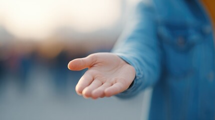 Wall Mural - clear focused image of person offering support blurred crowd in distance
