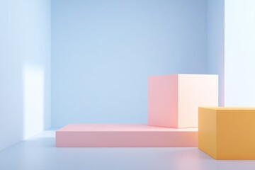 Wall Mural - minimalistic 3d gaming scene with simplified geometric shapes and vibrant colors