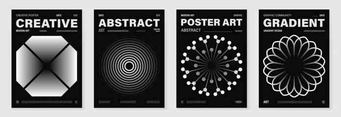 Wall Mural - abstract monochrome poster background vector set. modern cover template with black and white perspec