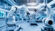 © huiying - Advanced robotic arms in a smart manufacturing factory assembling high-tech machinery in a clean blue-toned environment showcasing futuristic industrial automation technology.