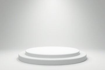 Wall Mural - Shiny white round pedestal podium. Abstract high quality 3d concept illuminated pedestal by spotlights on white background. Futuristic background can be add on banners flyers ro web. 3d render.