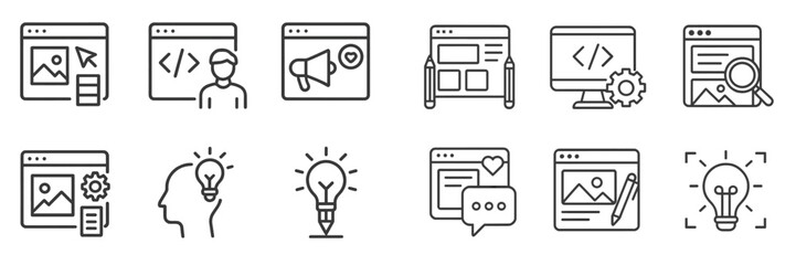 creative digital design elements showcasing web development concepts through minimalistic iconograph