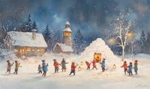 水彩画「クリスマス人形」 透明水彩画「アンティーククリスマスツリー」北欧イラストミニ額