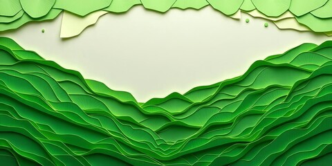 Wall Mural - intricate layered green paper cutouts forming hills and valleys , graphic, papercut