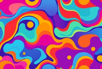Wall Mural - trendy abstract vector seamless pattern with flowing organic shapes in vibrant colors, bold, dynamic