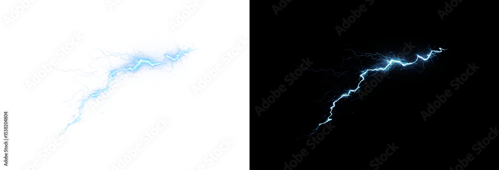 Realistic lightning bolt with electric flash and bright blue spark ...