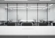 © stock.metket.com - Empty conference room with glass walls and white table in foreground