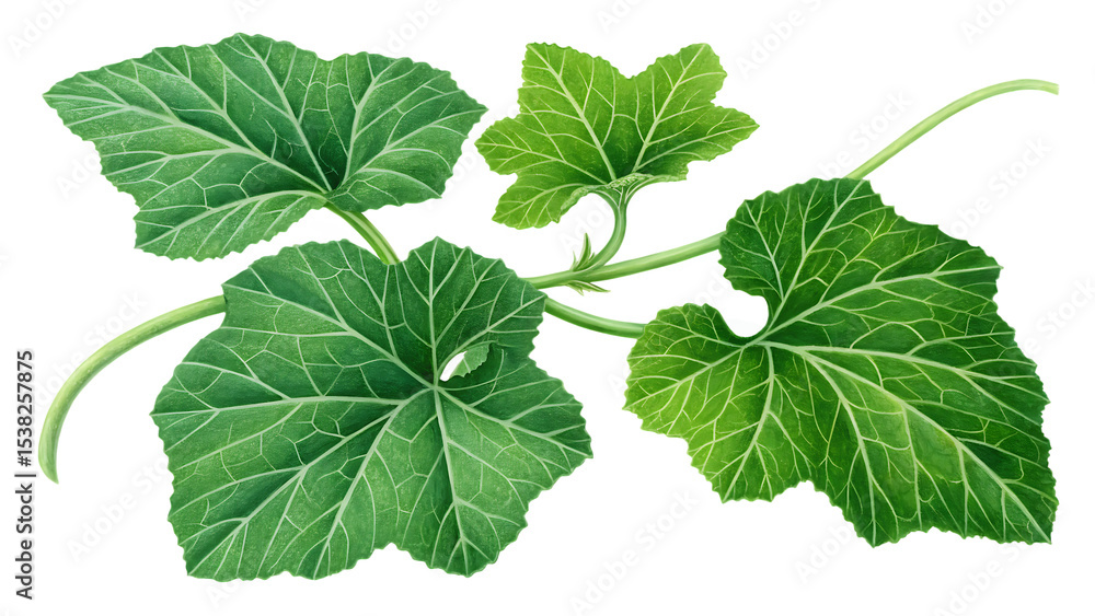 Lush green pumpkin vine leaves isolated on a white background PNG. AI ...