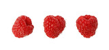 Three fresh raspberries rotating on transparent background