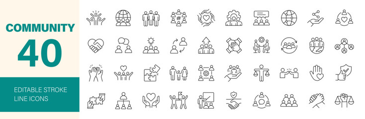 community icon set. containing friendship, relationship, social, diversity, people, family, love, ne