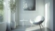 © Lasvu - Modern apartment's restful corner with a chair and tiny white table.