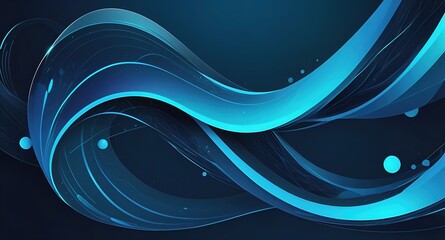 Wall Mural - Abstract blue waves and spheres design with a dark background creating movement