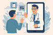 © Jane - Online doctor consultation and telehealth service concept. Patient talking to physician on a smartphone. Virtual healthcare, remote medical care, digital health technology vector.