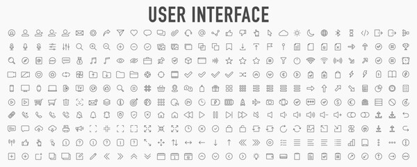 user interface ui, ux web icons in line style. user, profile, message, mobile app, document file, so