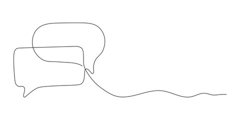 Naklejka na meble One line drawing of speech bubble icon. Minimalist chat cloud, comic comment or thought symbol in linear doodle style. Editable stroke vector for messaging or dialogue concept.