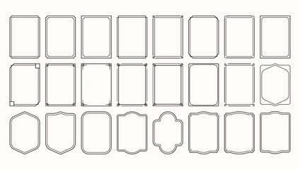 Vector illustration of set of simple line frames. Collection of vertical blank templates to decorate text, greeting or wedding frames.