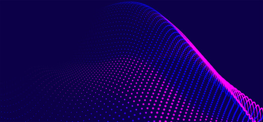Wall Mural - abstract background with dynamic color wave. futuristic dotted wave of bright particles. dark backgr