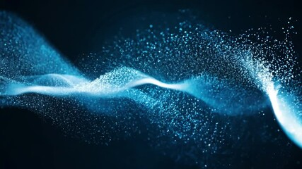 Wall Mural - ethereal blue light wave forming fluid motion with particles in a dark background for abstract visua