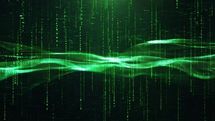 Wall Mural - abstract green digital waves with matrix-like data streams in a futuristic virtual environment for t