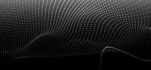 Wall Mural - abstract background with dynamic black and white wave. futuristic dotted wave of bright particles on