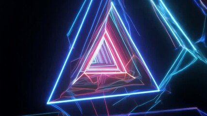 Wall Mural - vibrant neon triangles with dynamic light trails in dark background for modern art and abstract desi