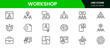 © oneflock - Creative vector web line icons depicting workshop tools, collaboration, skill-building, innovation, and hands-on learning for productive environments.