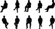 © Creative Asif - Silhouette of seated people, male and female sitting poses, side and front view, vector illustration, modern design, human figure collection
