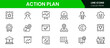 © oneflock - Strategic vector web line icons depicting action plans, goals, timelines, tasks, and organized workflows for effective project execution.