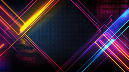 Wall Mural - bright neon lines create dynamic geometric pattern over dark background, evoking sense of energy and