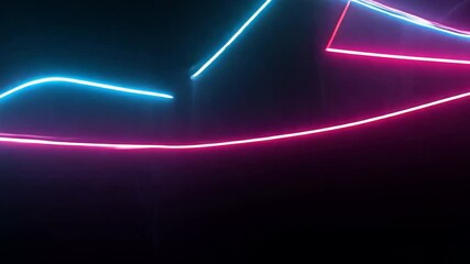 Wall Mural - neon light lines in vibrant blue and pink colors on dark background for abstract design and modern a