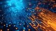 © Khalid - Futuristic orange and blue circuit board background with glowing digital lines, abstract electronic motherboard pattern, high-tech innovation and data communication concept