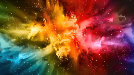 Wall Mural - vibrant explosion of colors in cosmic scene, showcasing blend of red, orange, yellow, green, blue, a