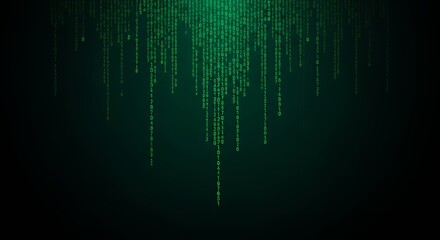 green binary code falling stream digital data background concept