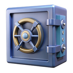 Wall Mural - 3d realistic blue steel safe box isolated on transparent background