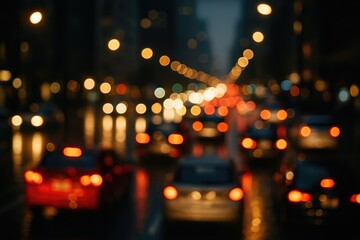 Wall Mural - Nighttime city street scenes with blurred vehicle lights during peak traffic