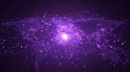 Wall Mural - purple abstract digital network background with glowing connections and data nodes representing futu