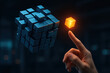 © tonstock - Innovation and strategy are illustrated by a glowing cube detached from a complex structure with a poised to integrate it seamlessly